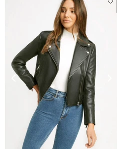 Kookai Leather Roc Jacket Size AU 10 Black Biker Jacket Long Sleeve Zip - Picture 1 of 7