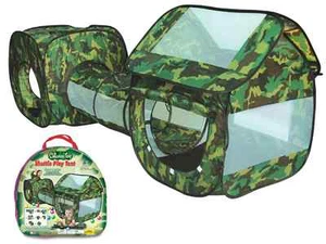 3 PIECE ARMY CAMOUFLAGE KIDS POP UP ADVENTURE PLAY TENT HOUSE & TUBE TUNNEL CAMP - Picture 1 of 4