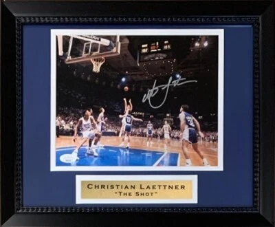 Christian Laettner Autographed Duke THE SHOT Basketball Framed 8x10 Photo JSA - Image 1 of 3