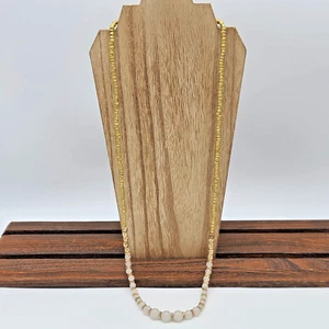 Chic Graduated Opaque White Glass Bead & Gold Seed Bead Necklace, 30" - Picture 1 of 9