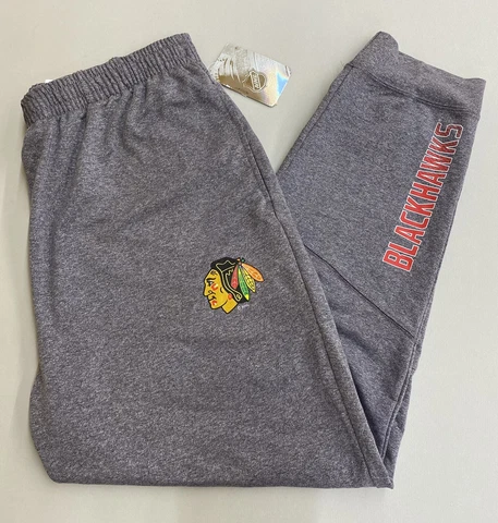 Mens NHL Hockey Chicago Blackhawks Jogger Sweat Pants Grey Size XXL Cover