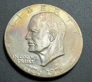 1976 P T1 Ike Eisenhower Dollar PQ * ✯ OBV Rainbow Toning Major Strike Doubling - Picture 1 of 2