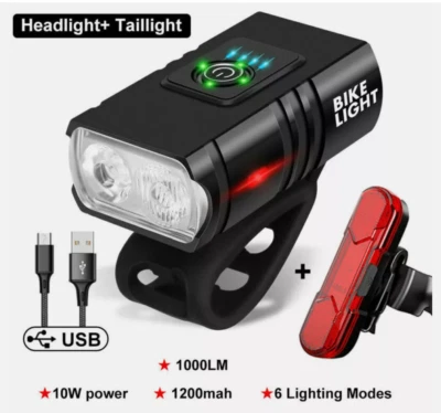 Mountain Bike Lights USB Rechargeable T6 MTB Bicycle LED Torch Front Rear Lamp - Image 1 of 4