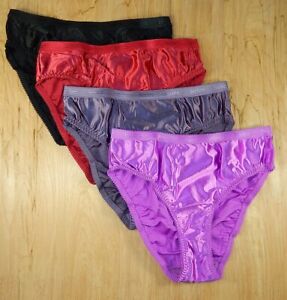 Womens SATIN Hi Cut Bikini Panties Shiny Sissy Underwear Black Red Purple S-5X