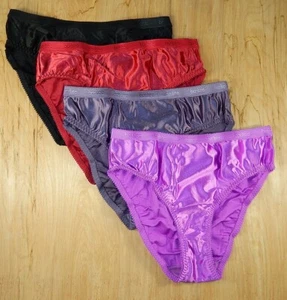 NEW Womens SATIN Hi Cut Bikini Panties Shiny Underwear Black Red Purple S-5X - Picture 1 of 7