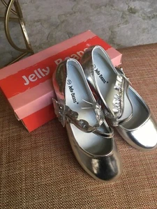 NWT 4 Jelly Beans Metallic Silver Mary Jane Dress Shoes Big Girls Christmas - Picture 1 of 6