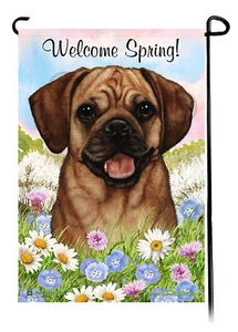 Welcome Spring Garden Flag - Fawn Puggle - Picture 1 of 1