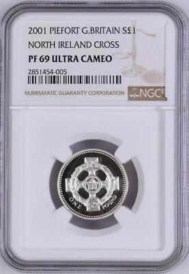 (ONLY 1 HIGHER) 2001 GREAT BRITAIN SILVER PIEDFORT £1 N. IRELAND CROSS NGC PF 69 - Image 1 of 4