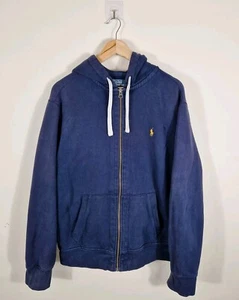 Polo Ralph Lauren Hoodie Mens XL Blue Sweatshirt Full Zip Vintage Y2K Drawstring - Picture 1 of 12