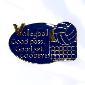 Vintage blau Volleyball Pin GUTES SET GUTER PASS ABSCHIED Sport Spiel Netz emailliert - Bild 1 von 4