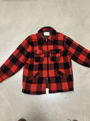 Vintage 80s 70s Melton Full Zip Buffalo Plaid Wool Flannel Jacket Size Large - Image 1 of 4