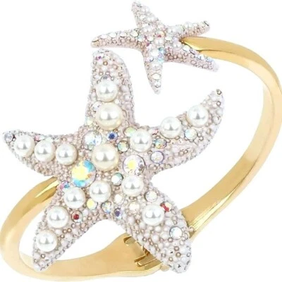 NUEVO BRAZALETE BETSEY JOHNSON DORADO ESTRELLA DE MAR BLANCO, PERLAS, CRISTALES, BISAGRA, PULSERA Foto 1 de 3