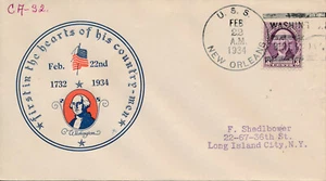 POSTGESCHICHTE MILITÄR MARINE BRIEF - 1934 USS NEW ORLEANS WASHINGTONS GEBURTSTAG - Bild 1 von 2