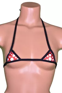Red Polka Dot Micro-mini Bikini Top w/ Black trim - Picture 1 of 3