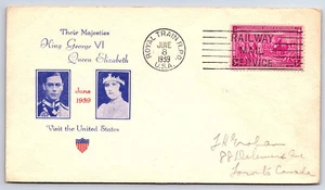 1939 Royal Visit Train RPO Cover Cachet George VI & Queen Elizabeth - Picture 1 of 2