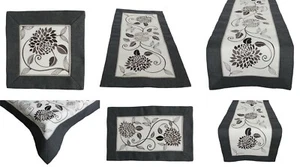 Tischdecke Tischläufer Mitteldecke Deckchen Stickerei Schwarz Weiß leinen Optik  - Bild 1 von 15