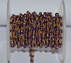 Bulk beaded rosary chain, 3mm Natural Amethyst beads Gold plated jewelry making