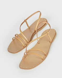 Joie Baja Studded Adjustable Flat Sandals Leather Strappy US 7.5 38.5 Nude - Picture 1 of 9