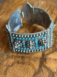 Antique 900 Silver Turquoise Glass Bracelet - Picture 1 of 15