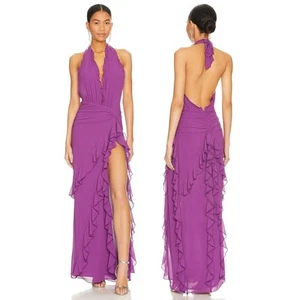 NBD Celenia Maxi Dress Halter Ruched Ruffle Formal Prom Party Fairy Romantic XS - Imagen 1 de 16