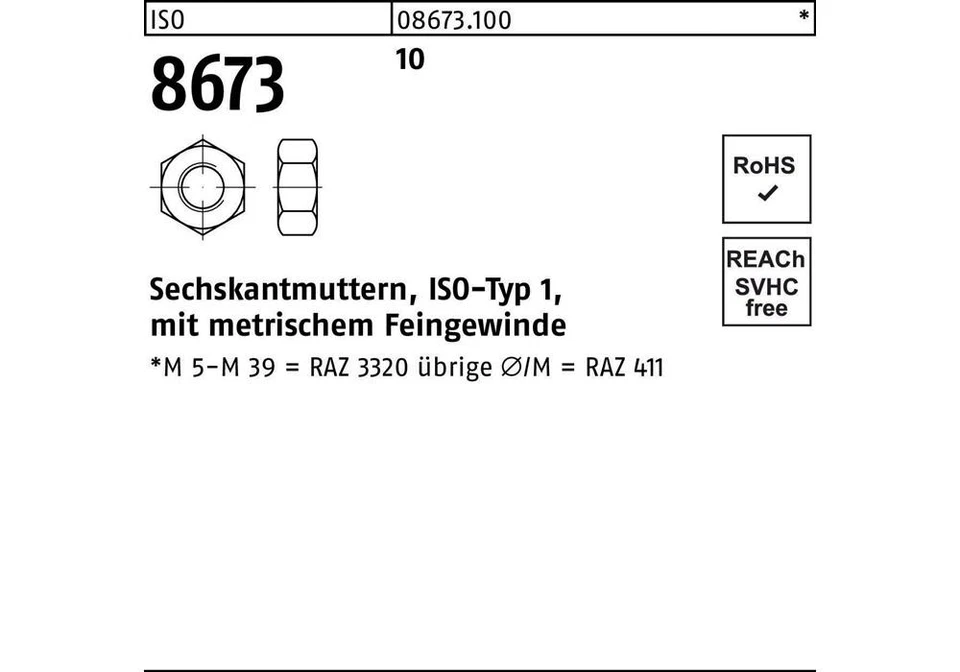 Reyher Sechskantmutter ISO 8673 M 14 x 1,5 10 - Bild 1 von 1