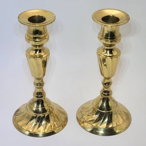 2 Vintage Brass 6.5" Candlestick Holders - Picture 1 of 7
