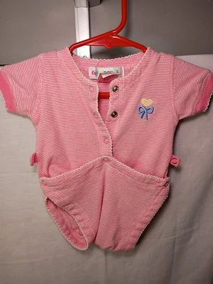 Bebé Niña Gymboree Vintage Una Pieza Talla NB 0-3 Meses Rosa Con Rayas Blancas Foto 1 de 4