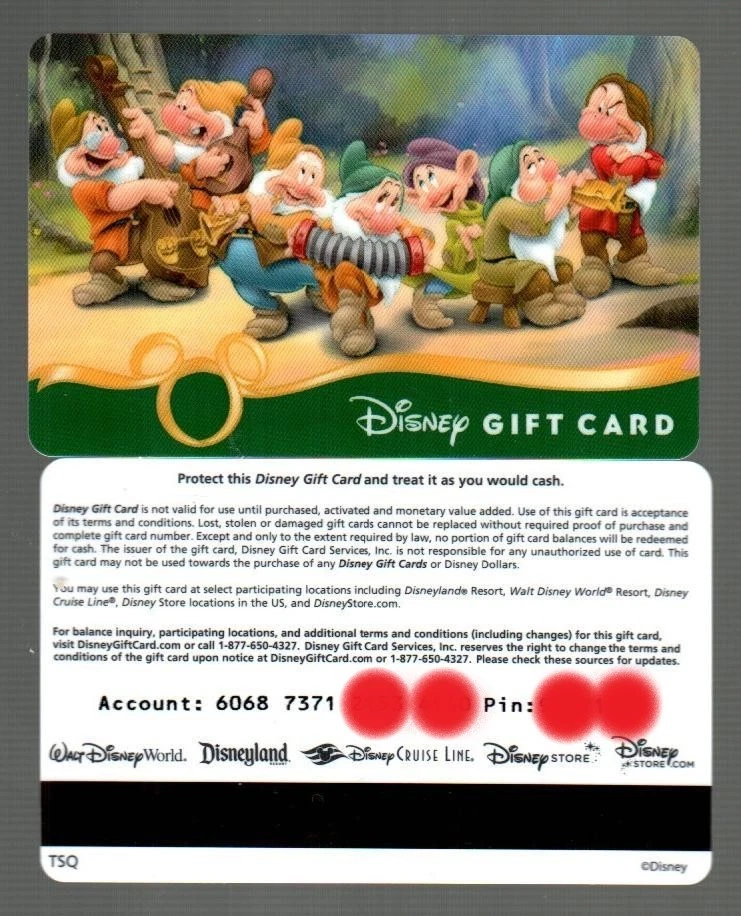 DISNEY The Seven Dwarves, Personalized Gift Card ( $0 ) V1 - RARE - Image 1 of 1
