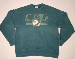 Felpa vintage anni 90 Alaska "The Last Frontier" taglia M/L maglione verde  - Foto 1 di 7