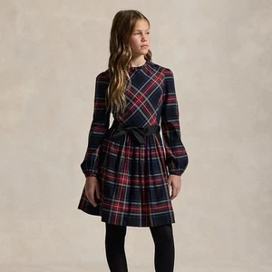 POLO RALPH LAUREN Little Girl's Plaid Bow-Accented Dress - Black Red Size 5 - Picture 1 of 6