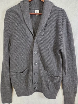 Cárdigan Suéter Gap Para Hombres M Gris Chal Cuello Abotonado Papá Abuelo Academia Foto 1 de 4