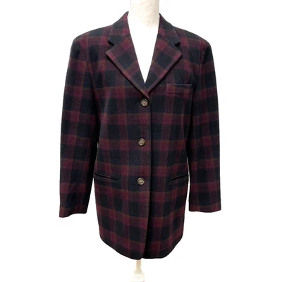 DKNY Blazer Jacket Womens 6 Burgundy Plaid Mid Length Oversize Teacher Career - Image 1 of 4