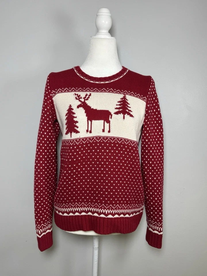 Vintage Style Bass Christmas Sweater Women’s Small Red Fair Isle Nordic Holiday - Image 1 of 4