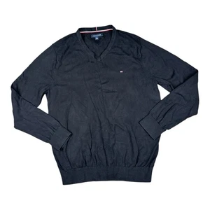 Tommy Hilfiger Pullover XL Schwarz V-Ausschnitt Baumwolle Pulli Langarm Logo Freizeit - Bild 1 von 11