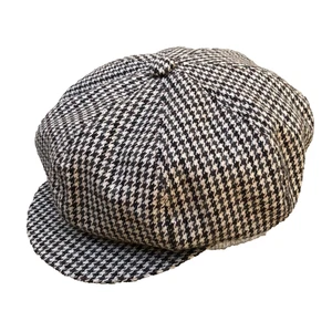 Vintage Hahnentritt Cabbie Zeitungsjungenmütze Herren Einheitsgröße Wollmischung braun Kappe - Bild 1 von 6