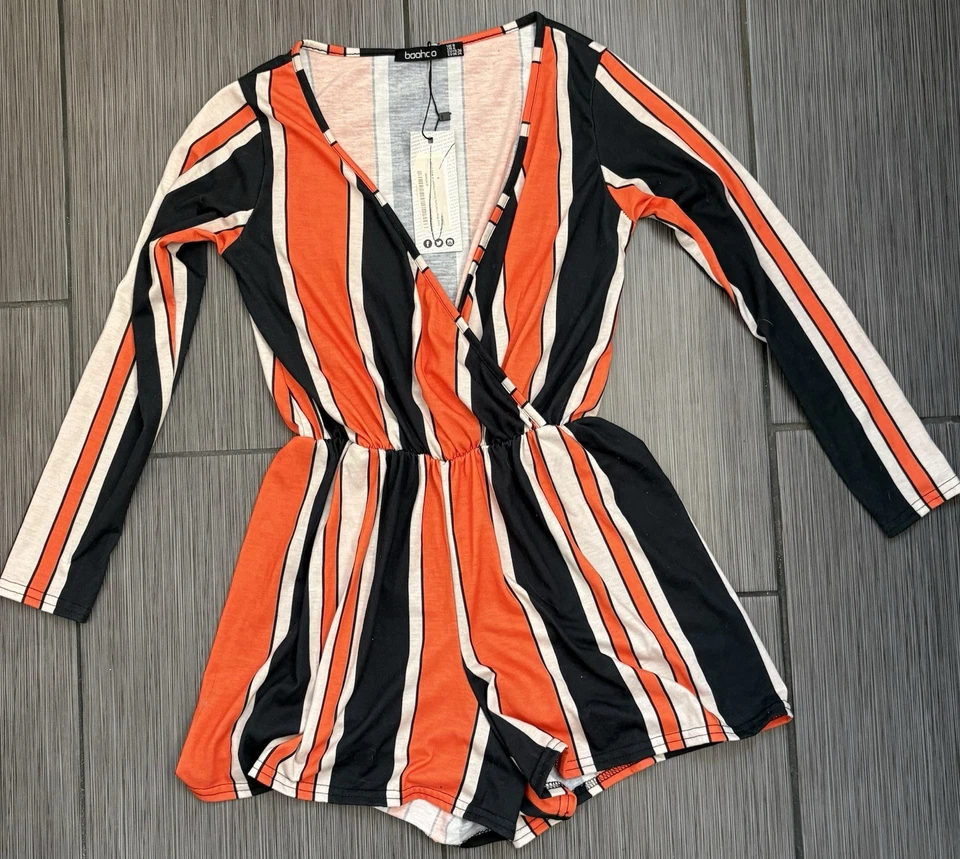 Mameluco de una pieza Boohoo para mujer envolvente sintética naranja/negro talla 4 nuevo con etiquetas Foto 1 de 4