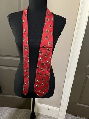 John Henry 男式圣诞领带窄红色带驯鹿圣诞老人 100% 真丝美国 — 第 1/4 张图片