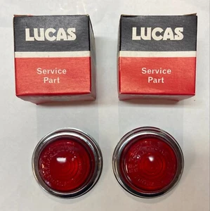 Lucas Red L488 Lens Pair, WITH Trim Rings, New Old Stock (NOS) - Picture 1 of 4