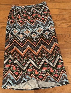 Bobbie Brooks Maxi Skirt Size M Colorful Aztec Print Elastic Waist Side Slits - Picture 1 of 7