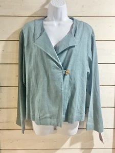 Freeport Studio Linen Cotton Jacket Wood Button Duck Egg Blue Lagenlook 16 Pet - Picture 1 of 4