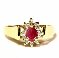 Pretty vintage 10K yellow gold  natural ruby and diamond ring, size 7