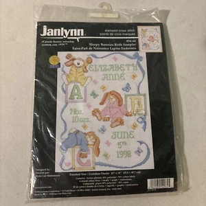 Janlynn New Sleepy Bunnies Birth Sampler Stamped Cross Stitch 54-64 Nursery Baby - Picture 1 of 3
