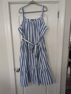 BloomChic Striped Linen Blend Ruffle Layered Hem Dress size 22/24 blue white - Picture 1 of 5