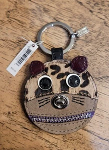 Coach Leather Patch Cat Leopard Zipper Key Ring New with Tag! - Picture 1 of 5