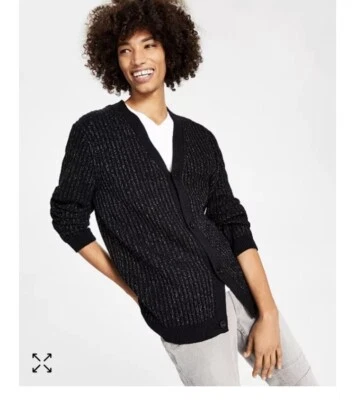 Suéter Cárdigan Acanalado Metálico Calce Clásico Retorcido INC Para Hombres NEGRO - Talla L Foto 1 de 4