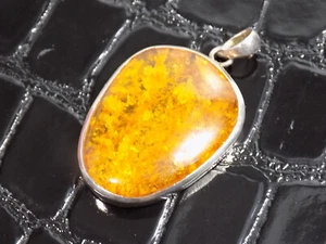 Vintage Modern Anhänger mit Bernstein Sterling Silber Designschmuck - Picture 1 of 7