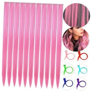12 PCS Pink Hair Extensions Clip in, 22" Colored Hair Extensions, PeachRed - Picture 1 of 8