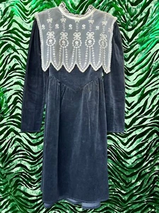 1970's Gunne Sax Jeunes Filles by Jessica Children's Velvet Lace Dress VINTAGE - Picture 1 of 18
