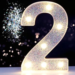 Pooqla Marquee Numbers Lights light up Silver Numbers Glitter numbers Night L... - Picture 1 of 6