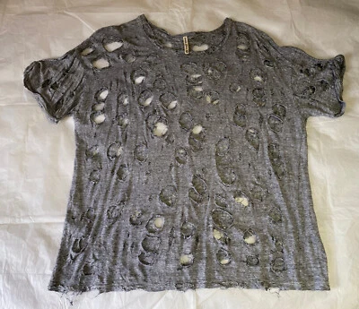 Camiseta Emma & Sam Gris Rayas Negras Camiseta Grunge Corte Agujero Destruido M Foto 1 de 4